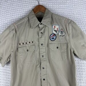 Marc Ecko Button Up Shirt Mens M Patch Military Utility Streetwear Y2K